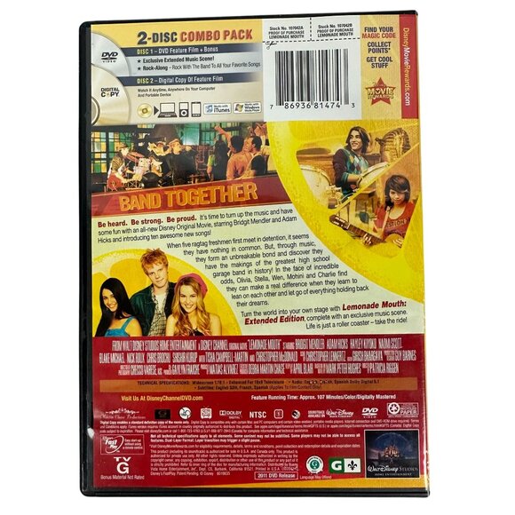 Lemonade Mouth Extended DVD Edition Disney Movie Bridgit Mendler Adam Hicks - Picture 2 of 8